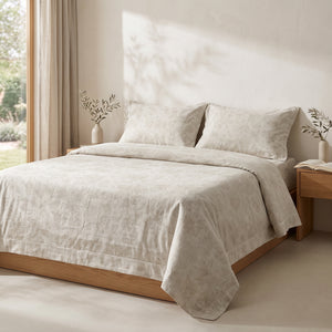 DT100% pure hemp bedding three piece set&large jacquard light luxury wrapped bed sheet envelope pillowcase&spring and summer breathable jacquard pattern - lotus three piece set