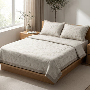 DT100% pure hemp bedding three-piece set & Jacquard light luxury wrapped bed sheet envelope pillowcase & spring and summer breathable jacquard pattern-small jungle three-piece set